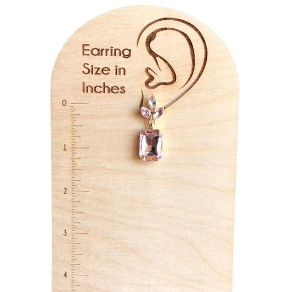 Saks Fifth Avenue NWT Leaf Crystal Rectangle Soft Petal Pink Dangle Earrings - Picture 10 of 11